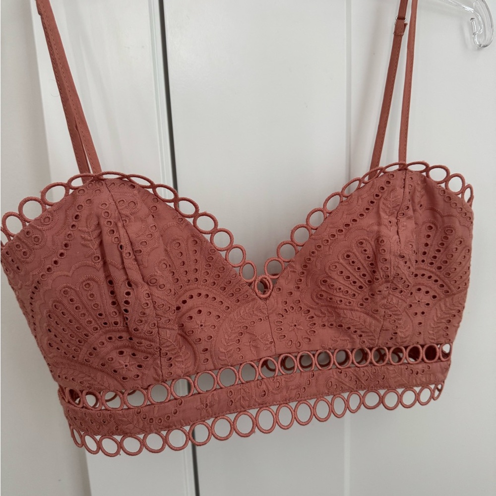 Zimmermann Rose Blush Pink Eyelet Embroidered Bra Top
